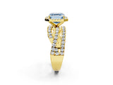 Yellow gold Fancy Blue Asscher Cut Diamond Halo Ring with Round Split Shank and Prong Setting_50