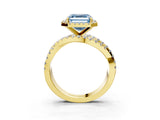Yellow gold Fancy Blue Asscher Cut Diamond Halo Ring with Round Split Shank and Prong Setting_51