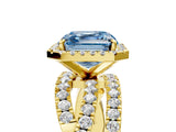 Yellow gold Fancy Blue Asscher Cut Diamond Halo Ring with Round Split Shank and Prong Setting_53