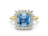 Yellow gold Fancy Blue Asscher  Cut Diamond Halo Ring with Solitaire Band and Prong Setting_41