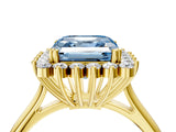 Yellow gold Fancy Blue Asscher  Cut Diamond Halo Ring with Solitaire Band and Prong Setting_45