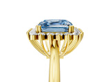 Yellow gold Fancy Blue Asscher  Cut Diamond Halo Ring with Solitaire Band and Prong Setting_46