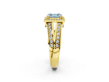Yellow gold Fancy Blue Asscher Cut Diamond Halo Ring with Split Shank Pavé Band and Four-Prong Setting_2