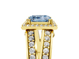 Yellow gold Fancy Blue Asscher Cut Diamond Halo Ring with Split Shank Pavé Band and Four-Prong Setting_5