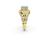 Yellow gold Fancy Blue Asscher Cut Diamond Halo Ring with Split Shank and Bezel Accents and Four-Prong Setting_2