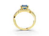Yellow gold Fancy Blue Asscher Cut Diamond Halo Ring with Split Shank and Bezel Accents and Four-Prong Setting_3