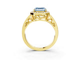 Yellow gold Fancy Blue Asscher Cut Diamond Halo Ring with Split Shank and Bezel Accents and Prong Setting_3