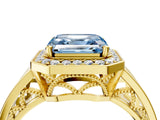 Yellow gold Fancy Blue Asscher Cut Diamond Halo Ring with Split Shank and Bezel Accents and Prong Setting_4
