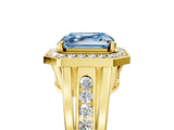 Yellow gold Fancy Blue Asscher Cut Diamond Halo Ring with Split Shank and Bezel Accents and Prong Setting_5