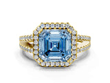 Yellow gold Fancy Blue Asscher Cut Diamond Halo Split Shank Engagement Ring_39