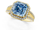Yellow gold Fancy Blue Asscher Cut Diamond Halo Split Shank Engagement Ring_40