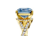 Yellow gold Fancy Blue Asscher Cut Diamond  Halo Twist Band Solitaire Prong Setting Ring_29