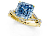 Yellow gold Fancy Blue Asscher Cut Diamond  Halo Twist Band Solitaire Prong Setting Ring_43