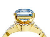 Yellow gold Fancy Blue Asscher Cut Diamond  Halo Twist Band Solitaire Prong Setting Ring_46