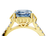 Yellow gold Fancy Blue Asscher  Cut Diamond Milgrain Floral Halo Engagement Ring with Pavé Band_19