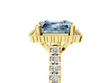 Yellow gold Fancy Blue Asscher  Cut Diamond Milgrain Floral Halo Engagement Ring with Pavé Band_20