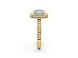 Yellow gold Fancy Blue Asscher Cut Diamond Milgrain Halo Engagement Ring with Round Pavé Band and Prong Setting_14