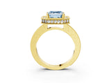 Yellow gold Fancy Blue Asscher Cut Diamond Milgrain Halo Engagement Ring with Round Pavé Band and Prong Setting_15