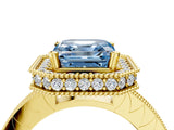 Yellow gold Fancy Blue Asscher Cut Diamond Milgrain Halo Engagement Ring with Round Pavé Band and Prong Setting_16