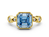 Yellow gold Fancy Blue Asscher  Cut Diamond Milgrain Marquise Band with Prong Setting_3