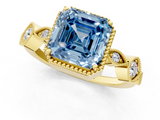 Yellow gold Fancy Blue Asscher  Cut Diamond Milgrain Marquise Band with Prong Setting_4