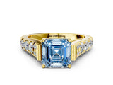 Yellow gold Fancy Blue Asscher  Cut Diamond Pavé Band Solitaire with Four-Prong Setting_15