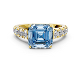 Yellow gold Fancy Blue Asscher  Cut Diamond Pavé Band Solitaire with Four-Prong Setting_3