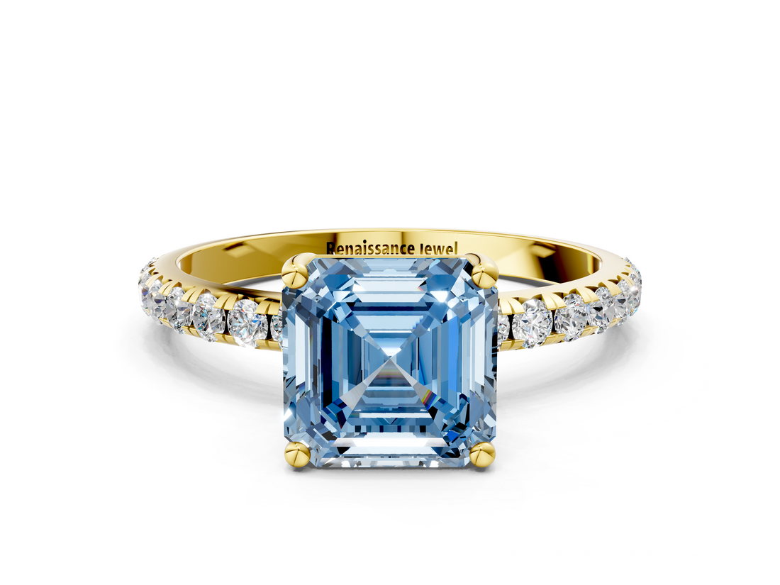 Yellow gold Fancy Blue Asscher  Cut Diamond Pavé Band Solitaire with Four-Prong Setting_3