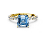 Yellow gold Fancy Blue Asscher  Cut Diamond Pavé Band Solitaire with Four-Prong Setting_3