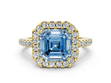 Yellow gold Fancy Blue Asscher Cut Diamond Pavé Halo Ring with Four-Prong Setting_34