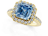 Yellow gold Fancy Blue Asscher Cut Diamond Pavé Halo Ring with Four-Prong Setting_35
