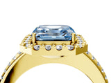 Yellow gold Fancy Blue Asscher Cut Diamond Pavé Halo Ring with Four-Prong Setting_38