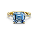 Yellow gold Fancy Blue Asscher Cut Diamond Pavé Solitaire Ring with Round Band and Prong Setting_12