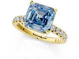 Yellow gold Fancy Blue Asscher Cut Diamond Pavé Solitaire Ring with Round Band and Prong Setting_13