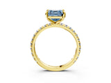 Yellow gold Fancy Blue Asscher Cut Diamond Pavé Solitaire Ring with Round Band and Prong Setting_15