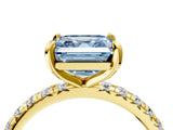Yellow gold Fancy Blue Asscher Cut Diamond Pavé Solitaire Ring with Round Band and Prong Setting_16