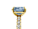 Yellow gold Fancy Blue Asscher Cut Diamond Pavé Solitaire Ring with Round Band and Prong Setting_17