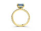 Yellow gold Fancy Blue Asscher Cut Diamond Pavé Solitaire Ring with Round Band and Prong Setting_27