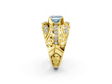 Yellow gold Fancy Blue Asscher Cut Diamond Pave Art Deco Split Shank Ring with Four-Prong Setting_2