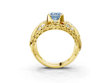 Yellow gold Fancy Blue Asscher Cut Diamond Pave Art Deco Split Shank Ring with Four-Prong Setting_3