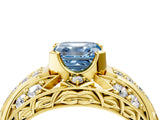 Yellow gold Fancy Blue Asscher Cut Diamond Pave Art Deco Split Shank Ring with Four-Prong Setting_4