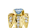 Yellow gold Fancy Blue Asscher Cut Diamond Pave Art Deco Split Shank Ring with Four-Prong Setting_5