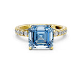 Yellow gold Fancy Blue Asscher Cut Diamond Pave Band Solitaire Ring with Four-Prong Setting_17