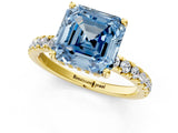 Yellow gold Fancy Blue Asscher Cut Diamond Pave Band Solitaire Ring with Four-Prong Setting_18