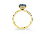 Yellow gold Fancy Blue Asscher Cut Diamond Pave Band Solitaire Ring with Four-Prong Setting_20