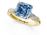 Yellow gold Fancy Blue Asscher  Cut Diamond Ring with Baguette Side Stones, Channel Set Band, and Four-Prong Setting_16