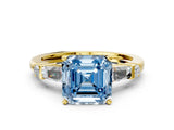 Yellow gold Fancy Blue Asscher  Cut Diamond Ring with Baguette Side Stones, Channel Set Band, and Four-Prong Setting_24