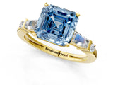 Yellow gold Fancy Blue Asscher  Cut Diamond Ring with Baguette Side Stones, Channel Set Band, and Four-Prong Setting_25