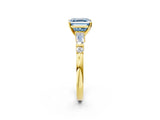 Yellow gold Fancy Blue Asscher  Cut Diamond Ring with Baguette Side Stones, Channel Set Band, and Four-Prong Setting_26