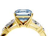 Yellow gold Fancy Blue Asscher  Cut Diamond Ring with Baguette Side Stones, Channel Set Band, and Four-Prong Setting_28